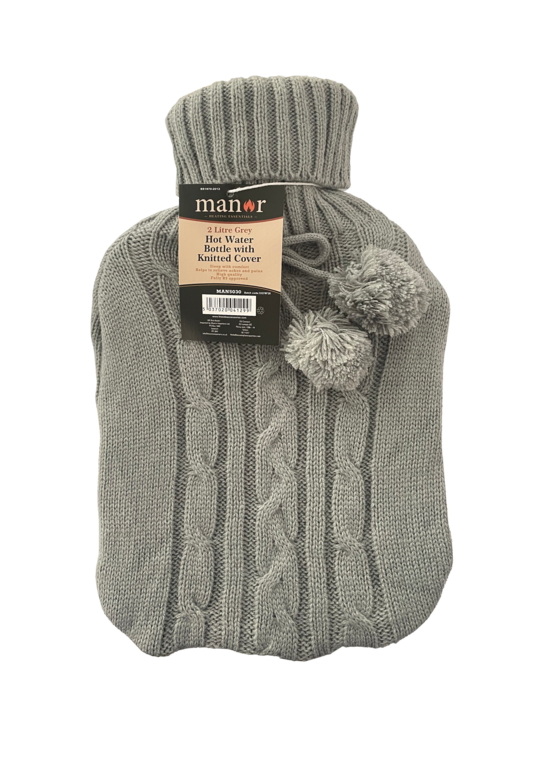 Hearth & Home Hot Water Bottle with Knitted Cover 2L Grey