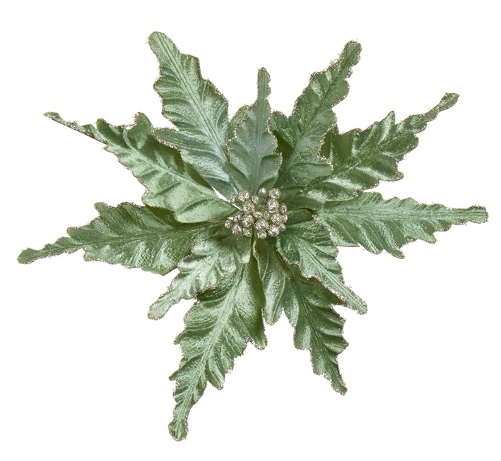 Premier Velour Clip On Poinsettia 25cm Green