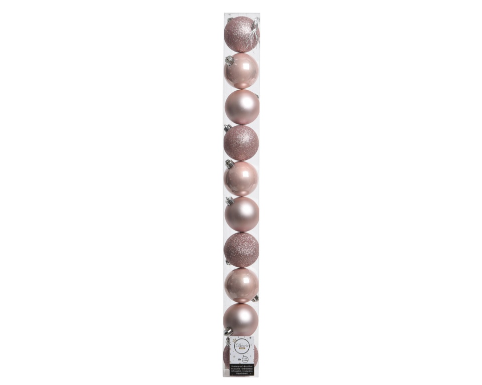 Kaemingk Shatterproof Plain Bauble 6cm Blush Pink Mixed Tube 10