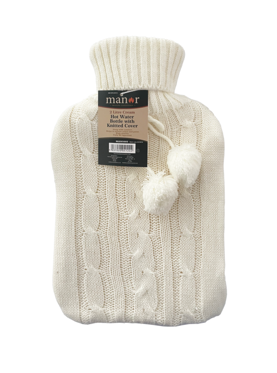 Manor 2L Hot Water Bottle with Cover White