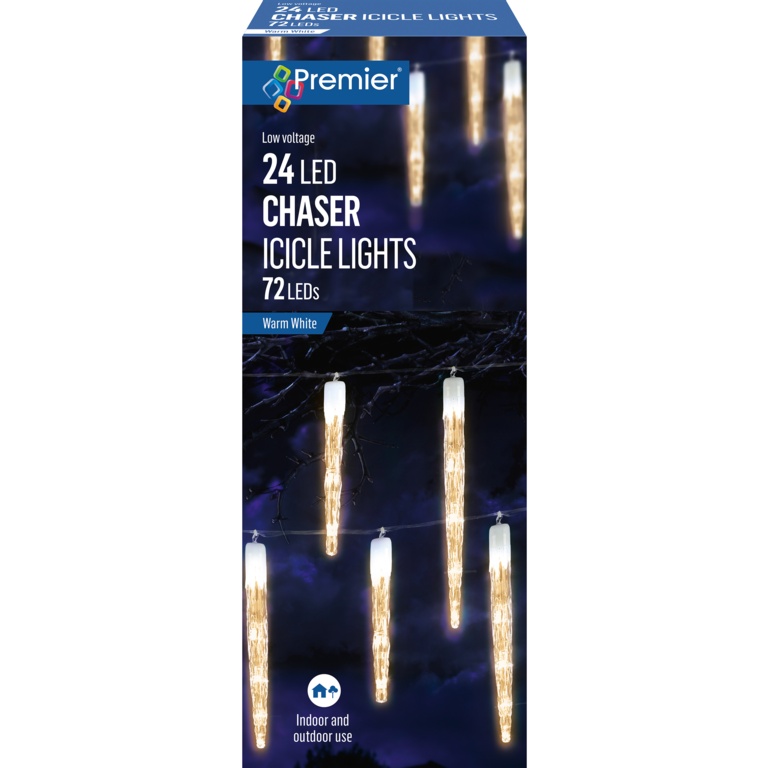 Premier Chaser Icicles With 72 Warm White LEDs 24 Piece