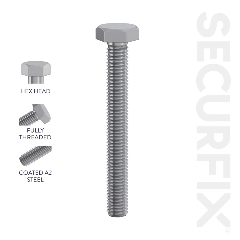 Securfix Hexagon Head Set Screws 100 Pack M6 x 70mm