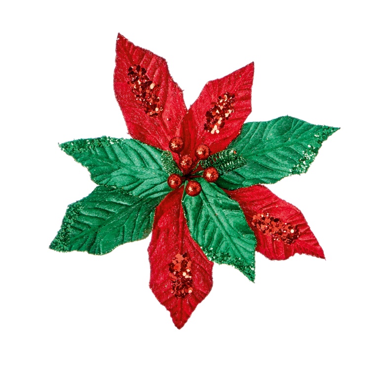 Premier Red Green Poinsettia Clip On 25cm