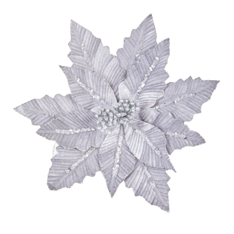 Premier Silver Velvet Poinsettia Clip On 31cm