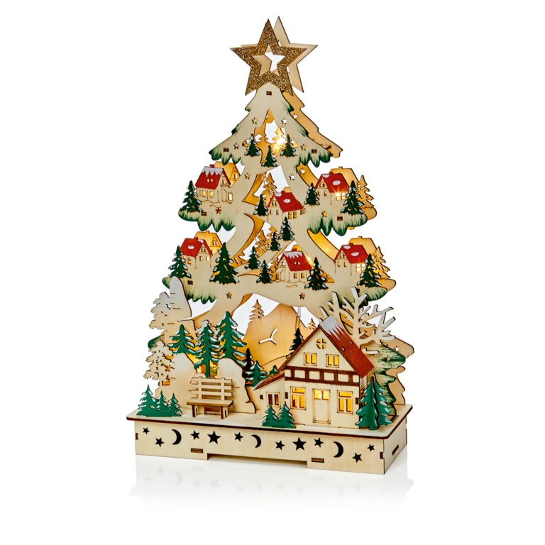 Premier Lit Christmas Tree Village Scene 36cm