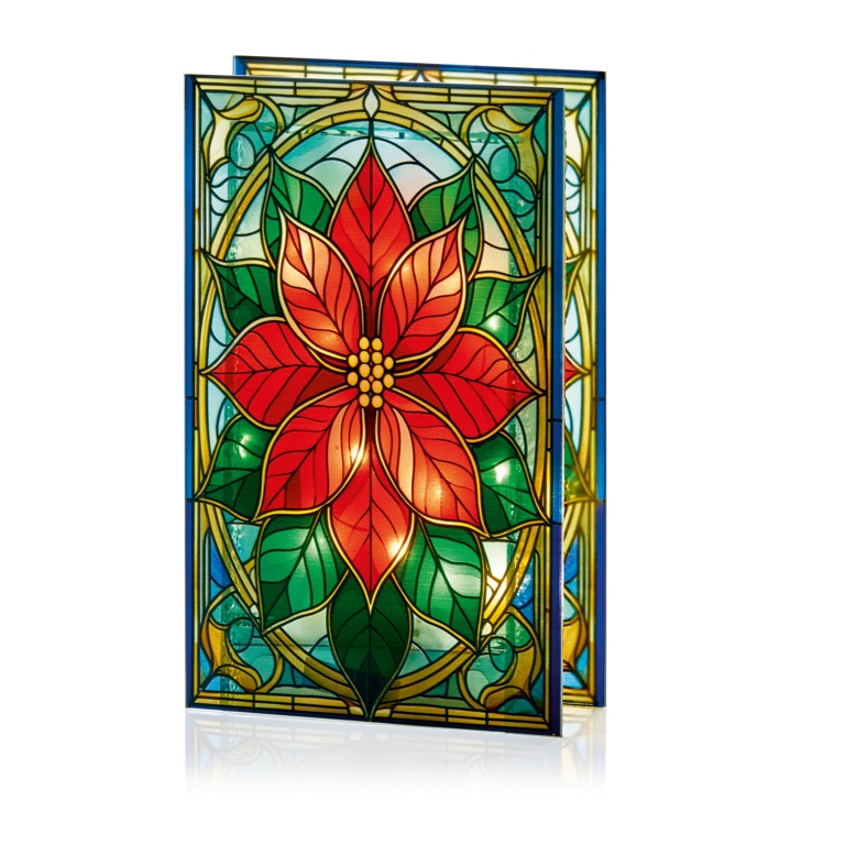 Premier Battery Operated Lit Poinsettia Glass Table Top 50 Warm White LEDs 21x13