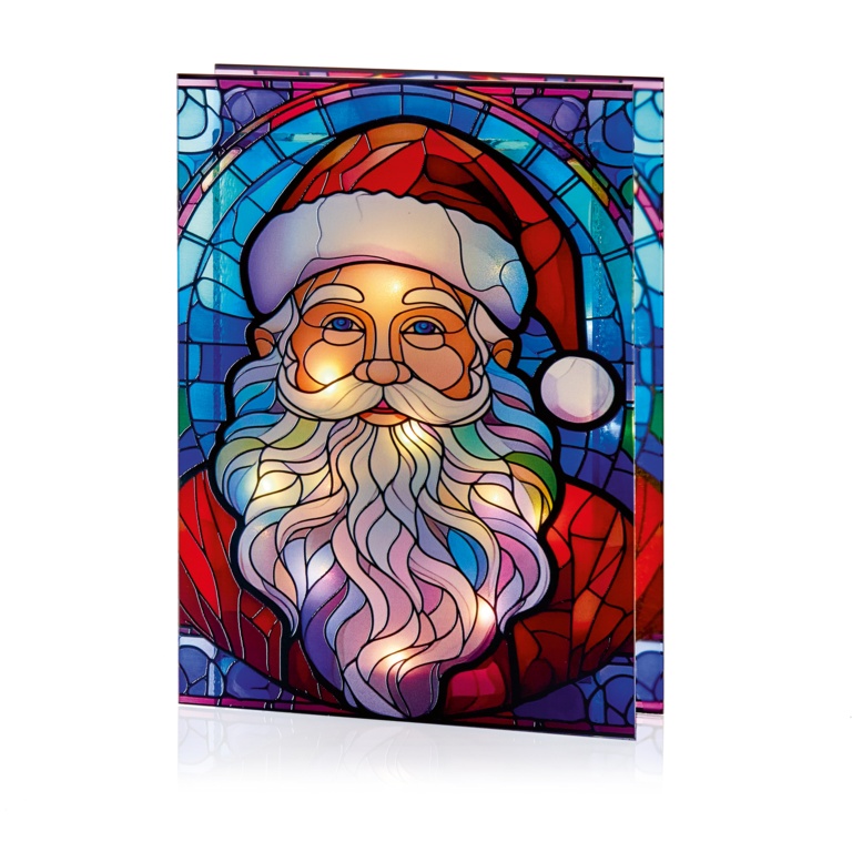 Premier Battery Operated Lit Glass Santa Table Top 50 Warm White LEDs 21x28