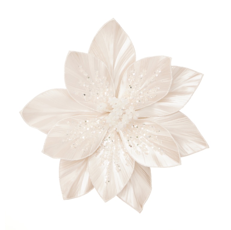 Premier White Poinsettia Pearl Finish Clip On 28cm