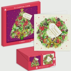 Giftmaker Square Tree Wreath Christmas Cards