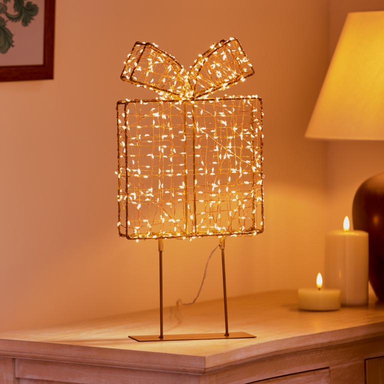 Premier Twinkling Lit Rose Gold Table Top Parcel 45cm