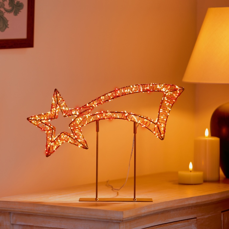 Premier Twinkling Lit Gold Table Top Shooting Star 38cm Red/Warm White