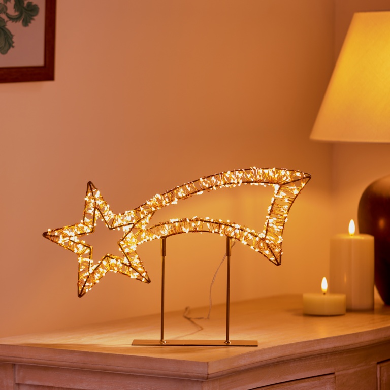Premier Twinkling Lit Table Top Shooting Star 38cm Rose Gold