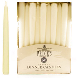 Price's Candles Tapered Dinner Candle Unwrapped 50 Pack - Ivory